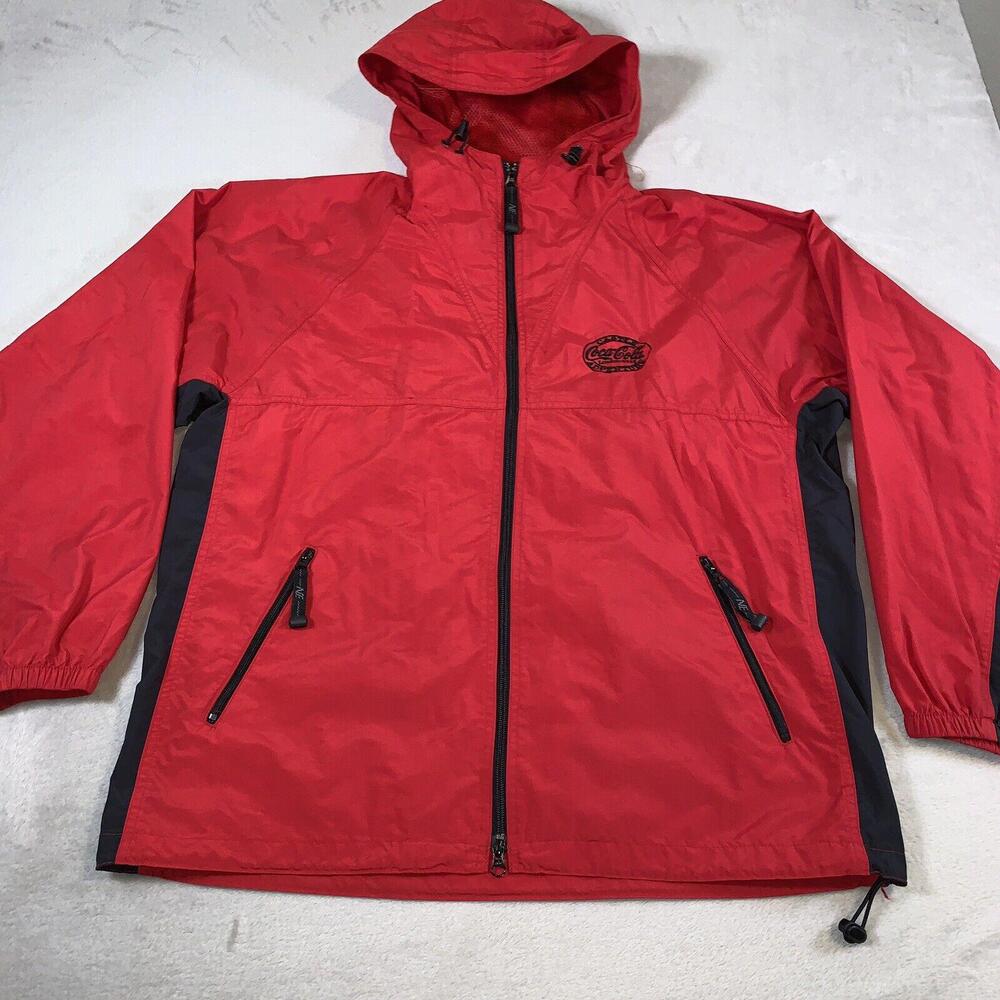 VINTAGE Coca-Cola Jacket Adult Large Red Water Resistant Full Zip Coke 2002 Mens